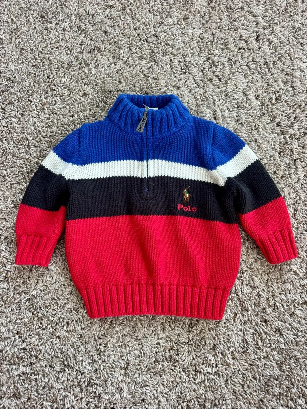 Baby Boy Polo Ralph Lauren Colorblock Quarter Zip Pullover Sweater 6 months